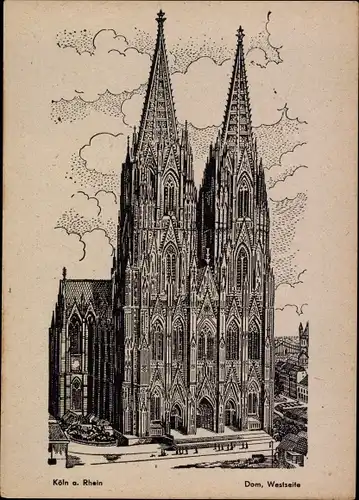 Künstler Ak Köln am Rhein, Dom, Westseite
