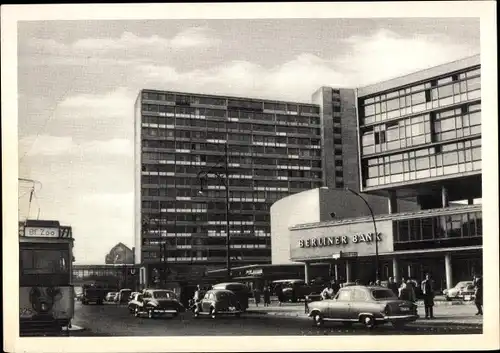 Ak Berlin Charlottenburg, Partie zwischen Bahnhof Zoo und Budapester Straße, Kino, Berliner Bank