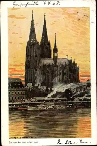 Künstler Ak Schulte, E., Köln am Rhein, Kölner Dom, Salondampfer