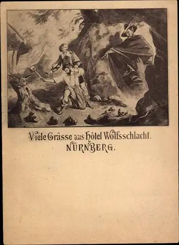 Ak Nürnberg in Mittelfranken, Hotel Wolfsschlucht, Wolfsschluchtszene