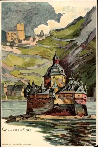 Künstler Litho Pfaff, C., Kaub am Rhein, Pfalzgrafenstein, Pfalz