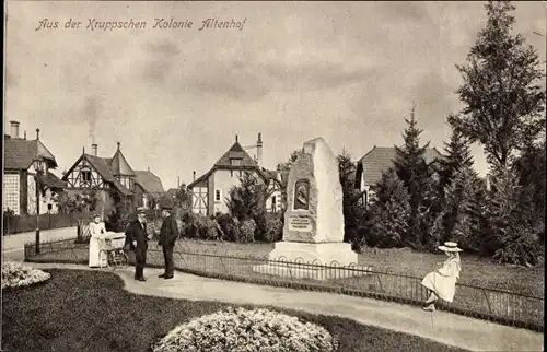 Ak Essen im Ruhrgebiet, Kruppsche Kolonie Altenhof, Denkmal