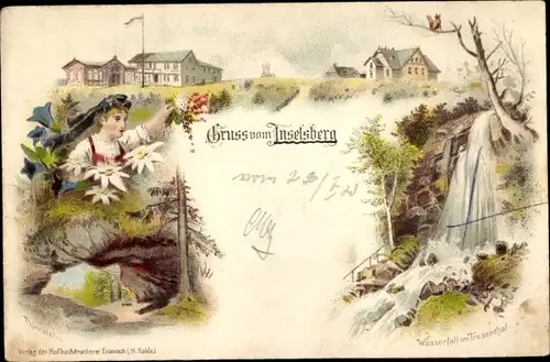 Litho Brotterode in Thüringen, Inselsberg, Wasserfall im Trusetal