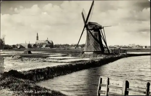 Ak Hollandsch. Molen Landschap, Windmühle