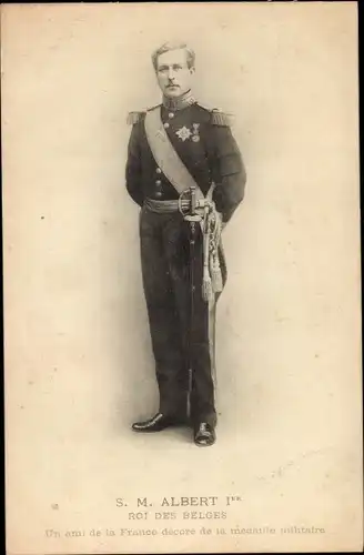 Ak König Albert I von Belgien, Portrait in Uniform