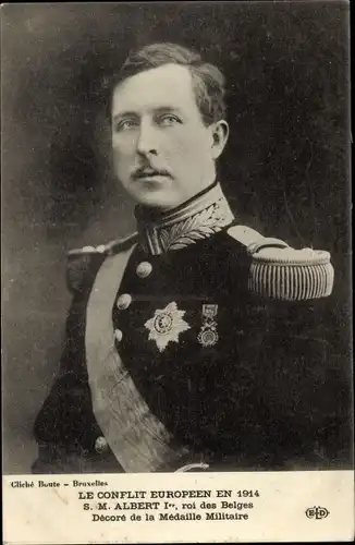 Ak Albert I., Roi des Belges, Decore de la Medaille Militaire, Portrait