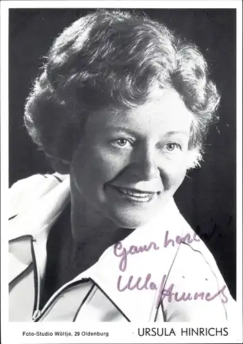 Ak Schauspielerin Ursula Hinrichs, Portrait, Autogramm