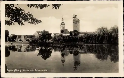 Ak Triptis in Thüringen, Kirche, Schlossturm, Teich