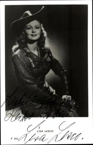 Ak Schauspielerin Lisa Lesco, Portrait mit Hut