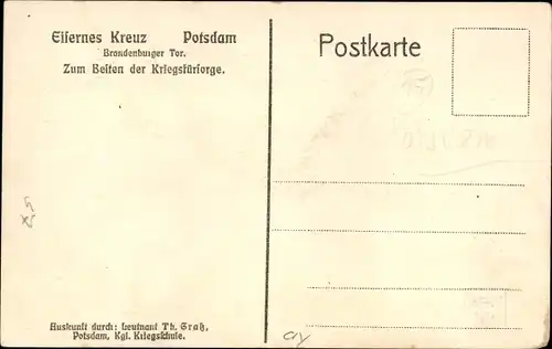 Ak Potsdam, Brandenburger Tor, Eisernes Kreuz, Zum Besten der Kriegsfürsorge