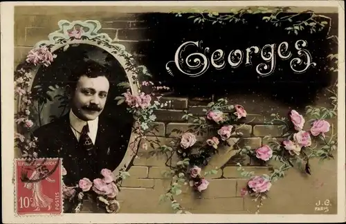 Buchstaben Ak Vorname Georges, Männerportrait, Rosen
