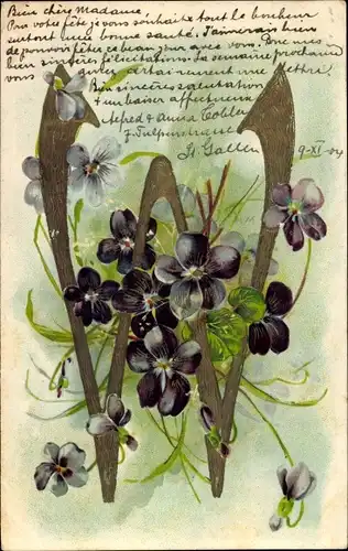 Präge Buchstaben Ak Buchstabe W, Veilchen