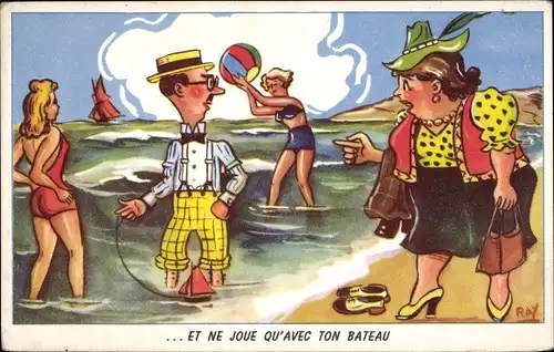 Künstler Ak Ray, et ne joue qu'avec ton bateau, Strandleben