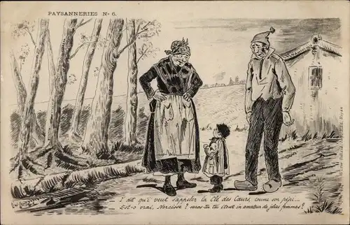 Künstler Ak Paysanneries, Paar und Junge in französischen Trachten