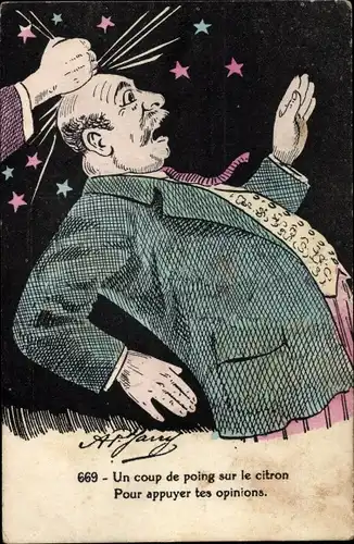 Ak Un coup de poing sur le citron, Mann bekommt Faustschlag auf den Kopf, Glatze