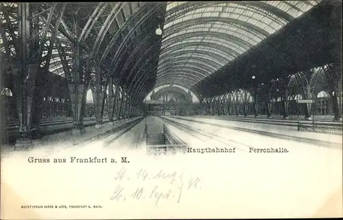 Ak Frankfurt am Main, Hauptbahnhof, Perronhalle, Partie an den Gleisen