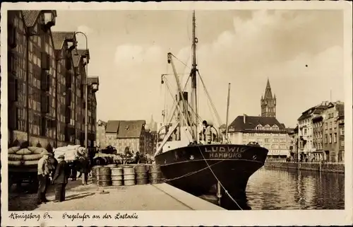 Ak Kaliningrad Königsberg Ostpreußen, Pregelufer an der Lastadie, Schiff Ludwig Hamburg