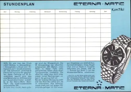 Stundenplan Eterna Matic Kontiki, Im Reiche der Tiefsee, Taucher mit Hai um 1970