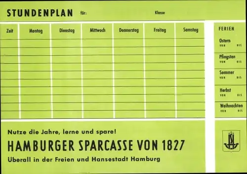 Stundenplan Hambuger Sparkasse von 1827, Bäume und Sträucher um 1960
