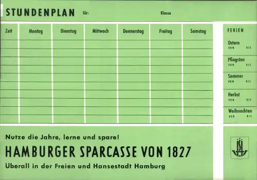 Stundenplan Hambuger Sparkasse von 1827, Bäume und Sträucher um 1960