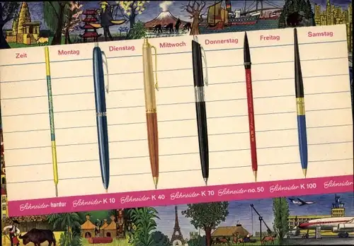 Stundenplan Schneider Minen für Kugelschreiber, Fische um 1960