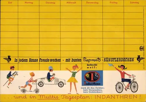 Stundenplan Indanthren, Bekleidung - kein verwaschen und verbleichen um 1960