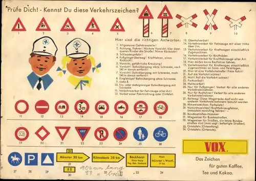 Stundenplan VOX Kaffee, Tee und Kakao, Aufgepasst im Straßenverkehr um 1960