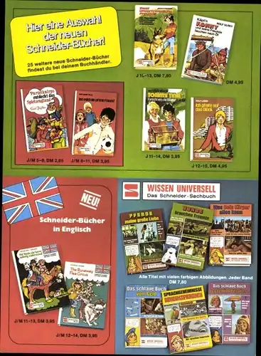 Stundenplan Schneider Kinderbücher, Auswahl der neuen Schneider-Bücher um 1970