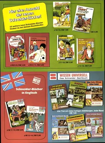Stundenplan Schneider Kinderbücher, Auswahl der neuen Schneider-Bücher um 1970