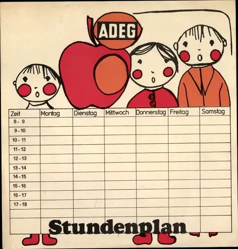 Stundenplan ADEG Handelskette, Österreich, Einkausgenossenschaft um 1970
