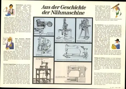 Stundenplan Pfaff Nähmaschinen, Aus der Geschichte der Nähmaschine um 1970