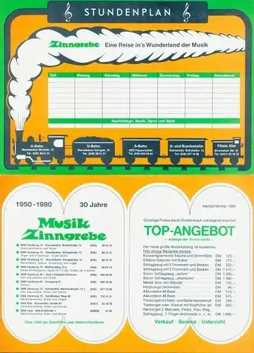 Stundenplan Musik Zinngrebe, Hamburg, Musikinstrumente Top-Angebote um 1980