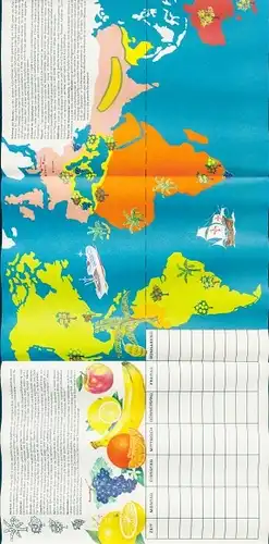 Stundenplan, Faltblatt, Fruchtgärten der Erde, Weltkarte um 1970
