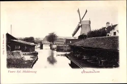 Ak Amsterdam Nordholland Niederlande, Vaart b/d. Middenweg, Molen