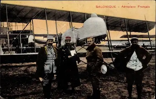 Ak Saloniki Griechenland, Aéroplane Francais, Französisches Militärflugzeug