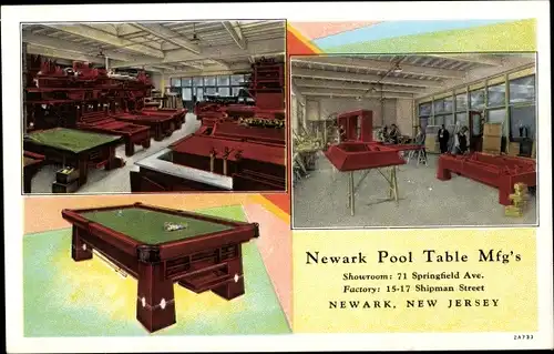 Ak Newark New Jersey USA, Pool Table Manufacturing, Billardtische, 71 Springfield Avenue