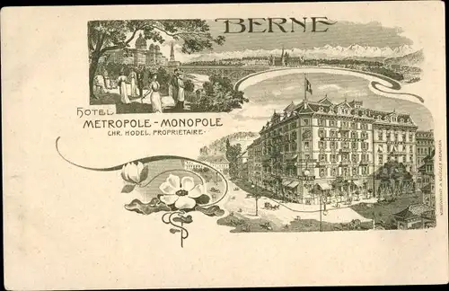 Litho Berne Bern Stadt Schweiz, Hotel Metropole Monopole, Propr. Chr. Hodel