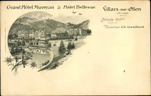 Litho Villars sur Ollon Kanton Waadt, Grand Hotel Muveran, Hotel Bellevue, Dir. Ch. Genillard