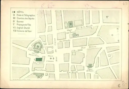 Stadtplan Ak Roma Rom Lazio, Hotel Milan, Place Montecitorio, Rue Colonna, Propr. Ernesto Delvitto