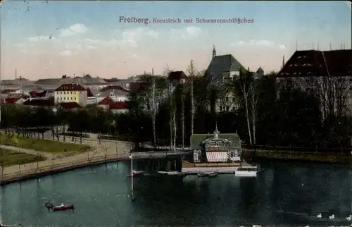 Ak Freiberg in Sachsen, Kreuzteich mit Schwanenschlösschen