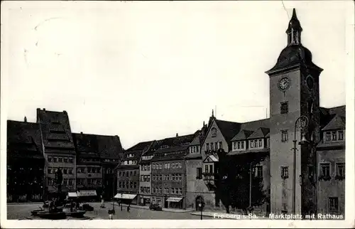 Ak Freiberg in Sachsen, Marktplatz mit Rathaus