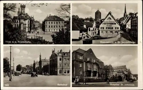 Ak Freiberg in Sachsen, Peterstraße, Donatsturm, St. Jacobikirche, Bahnhof, Hospital St. Johannis