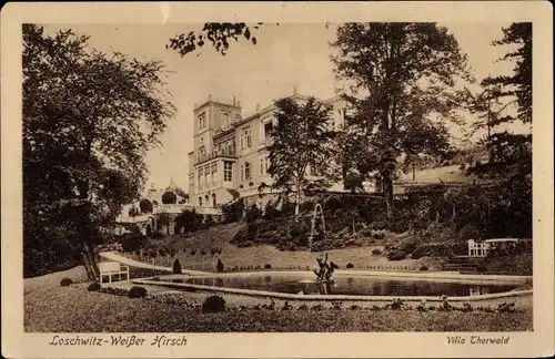 Ak Dresden Loschwitz Weißer Hirsch, Villa Thorwald, Teich, Fontäne