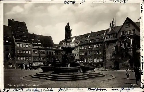 Ak Freiberg in Sachsen, Obermarkt, Brunnendenkmal