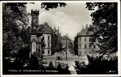 Ak Freiberg in Sachsen, Schwedendenkmal mit Peterstraße