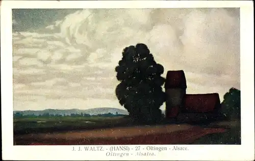 Künstler Ak Hansi, Jean Jacques Waltz, Oltingen, Alsace, Kirche