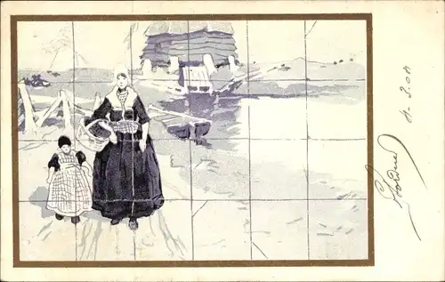 Ak Frau und Mädchen in niederländischen Trachten