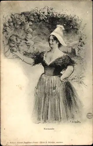 Künstler Ak Leandre, Normande, Frau in Volkstracht