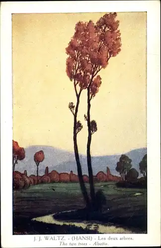 Künstler Ak Hansi Jean Jacques Waltz, Elsaß, Les deux arbres, Zwei Bäume