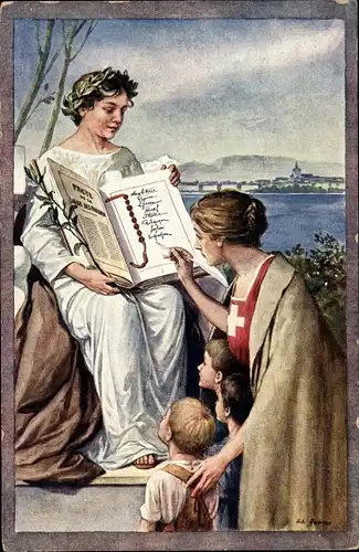 Künstler Ak Schweiz, Entree de la Suisse dans la Ligue des Nations 1920